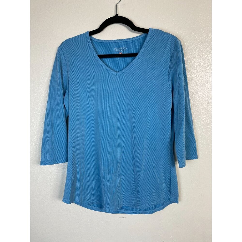 Segments Womens Blue V-Neck 3/4 Sleeve Top Size Small Modal blend